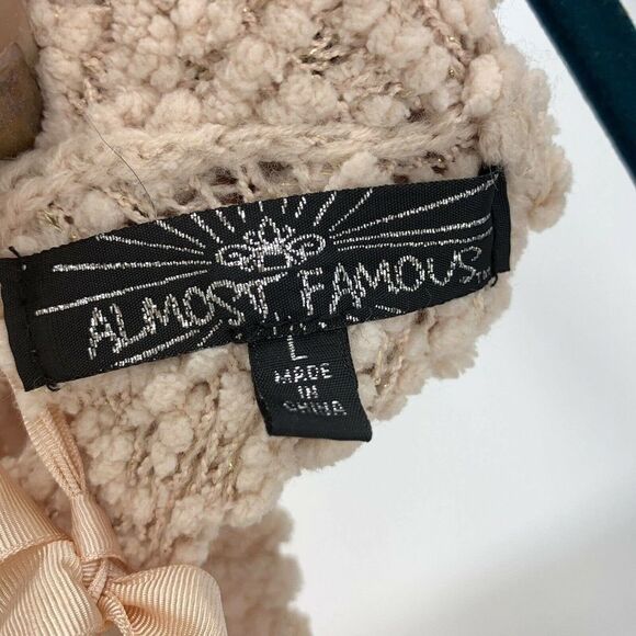 Popcorn Knit Sweater Pink Shimmer Bow Keyhole Lrg - Picture 4 of 5